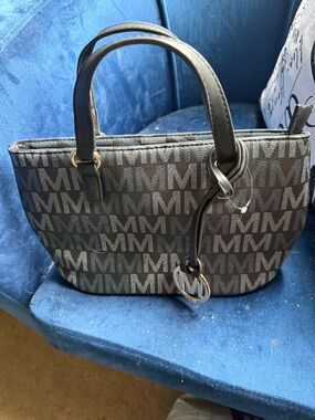 Michael Kors Black Monogram Tote with Gold Charm